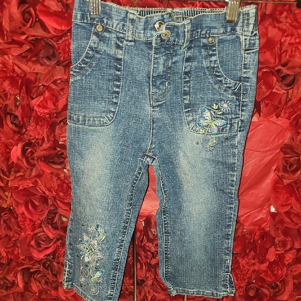 Faded Glory Blue Butterfly Detail Denim Capri Jeans Size 6